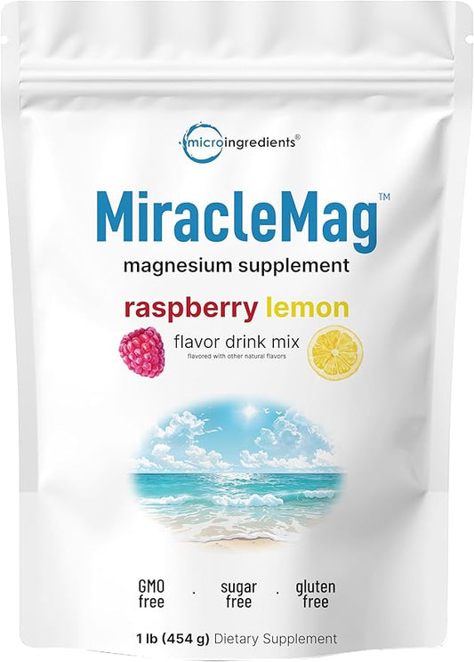 MiracleMag Calm Magnesium Powder, 1lb | Magnesium Citrate Supplement | Sweet Raspberry Lemon Flavored | Calm & Relaxation Mineral Support | Easily Absorbed Ionic Form | Non-GMO, Vegan, Sugar Free