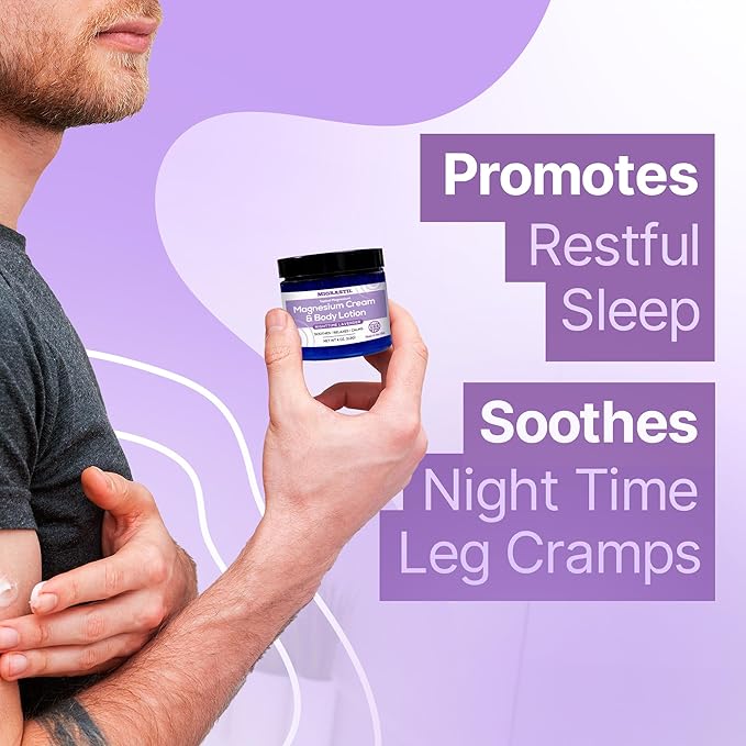 MIGRASTIL Nighttime Lavender Magnesium Cream & Non-Greasy Body Lotion. Extra Strength 250mg Magnesium Chloride for Muscle Relief, Leg Cramps, Relaxation and Sweet Sleep. Vegan, Made in the USA.