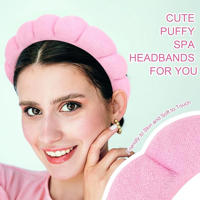 3 Pack Spa Headbands - Terry Cloth Puffy Hair Bands for Skincare, Makeup, and Face Washing