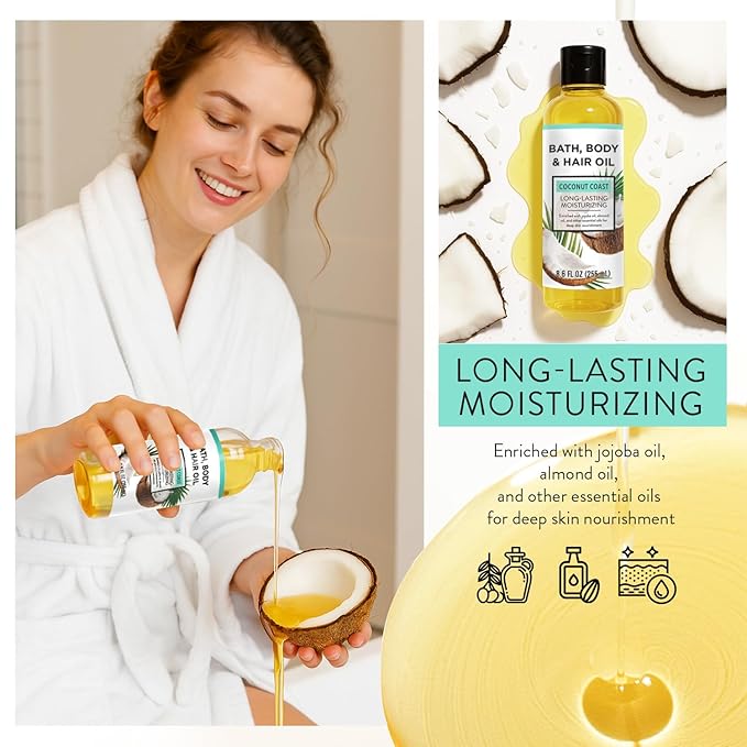 Bath Oil Body Oil with Shea Butter, Lavender, Eucalyptus Mint, Coconut Scent Bath Oils, Mother's Day Gifts for Women, 25.8 fl oz (Pack of 4)