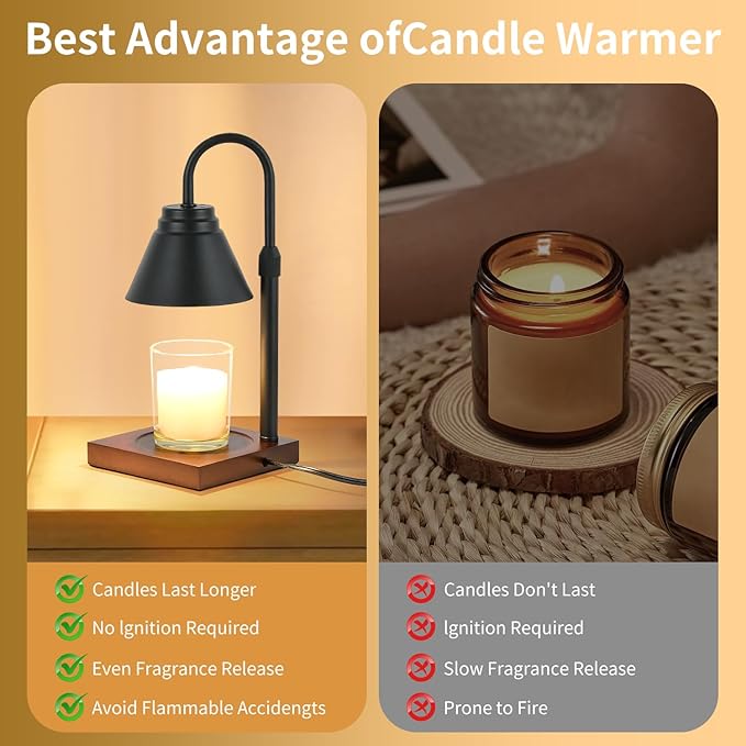 Candle Warmer Lamp with Timer Adjustable Height,Dimmable Candle Warmer for New Home Decor,Wax Warmer Lamp for Jar Candles with 2 Bulbs for Women Gift and House Warming Gift,Black