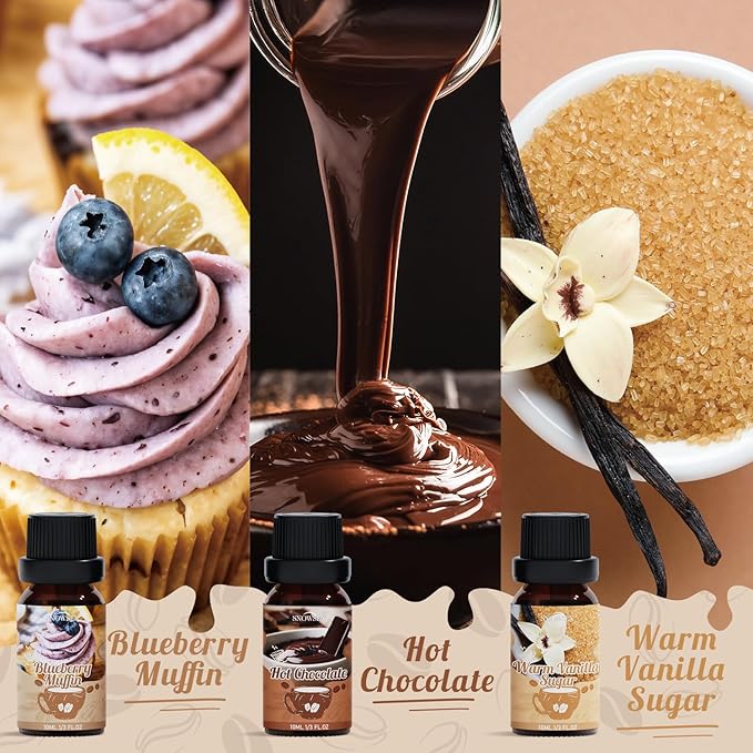Coffee Fragrance Oil Set, Premium Essential Oils for Diffusers for Home, Blueberry Muffin, Café Mocha, Hot Chocolate, Coffee and More, Candle Scents for Candle Making, DIY Soaps, Aromatherapy