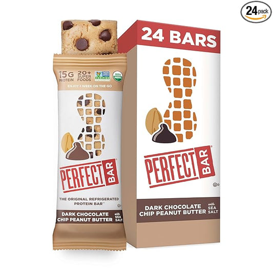 Perfect Bar Original Refrigerated Protein Bar, Dark Chocolate Chip Peanut Butter, 2.3 Ounce Bar, 8 Count (Pack of 3)