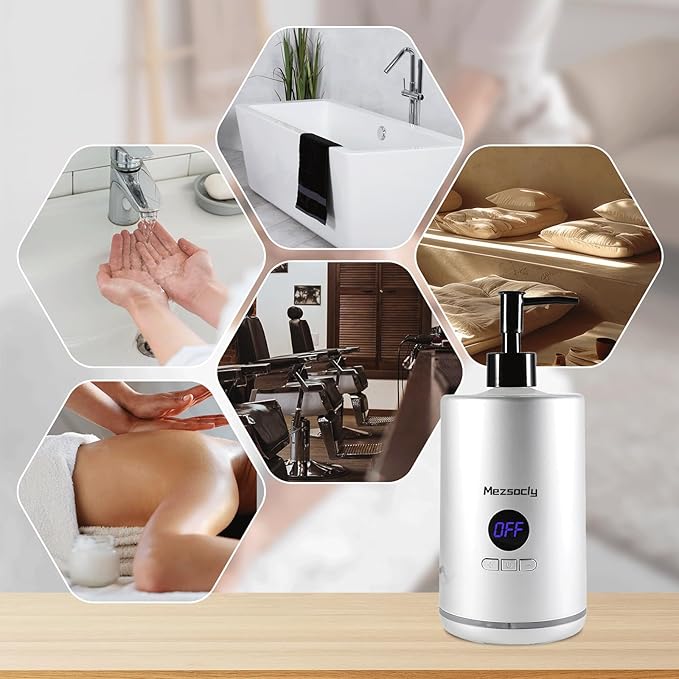 Oil Warmer for Massage oil warmer for scented oil, Massage Oil Warmer, lotion warmer, Body Oil Heater for Spa, Salon and Barber Shops, with Two Oil Bottle Dispenser, Constant Temperature, Silver