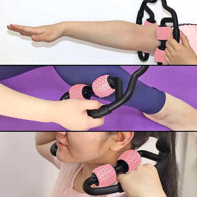 Cellulite Massage Tool Muscle Roller - Deep Fascia Massager & Dimpled Skin Remover for Legs, Thighs & Buttocks - Anti-Cellulite Roller, Smooth Skin, Pain Reliefs (Black Pink)