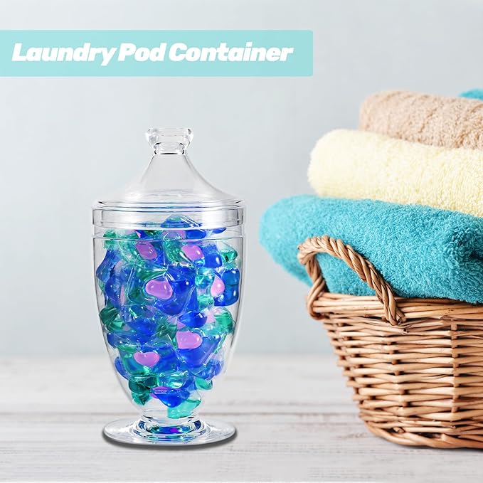 Large Acrylic Jar with Lid 46 oz, Bath Salt Container with Scoop, Shatterproof Apothecary Jar for Bathroom, Laundry Room, Kitchen, Candy Buffet