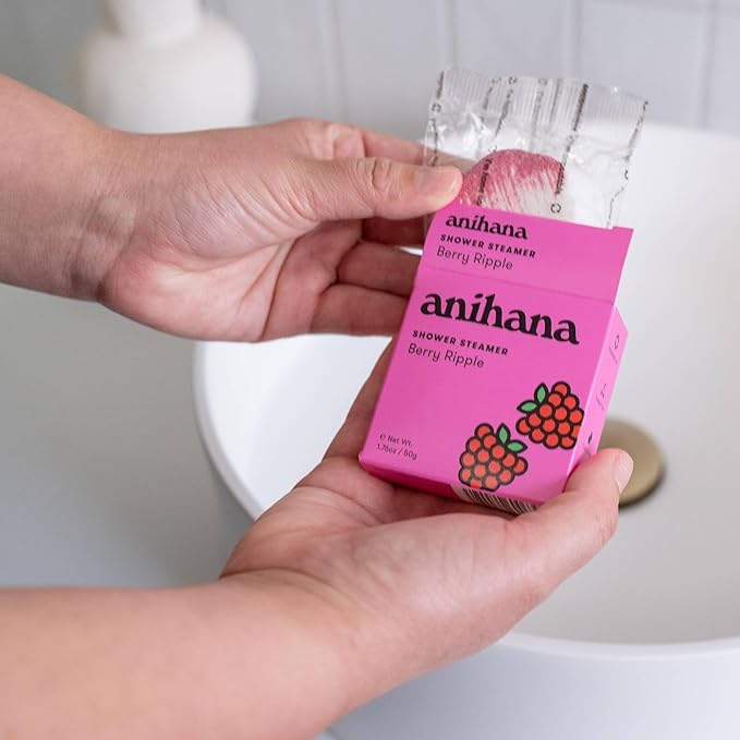 ANIHANA Shower Steamers 4 Pack, Paraben Free, Cruelty Free, Refreshing Berry Ripple Scent, 1.76 oz Each