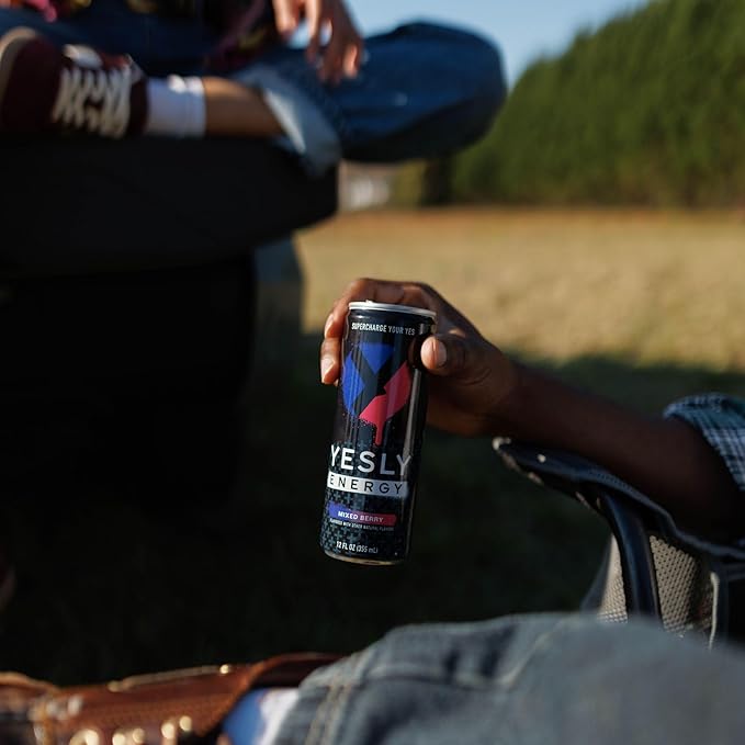 Yesly Energy Drink, Mixed Berry, Naturally Flavored Sparkling Energy Drink With Electrolytes, Magnesium, Potassium, Vitamin C, B6 & B12, Natural Caffeine From Green Tea, 12 Fl Oz Cans, 12 Pack