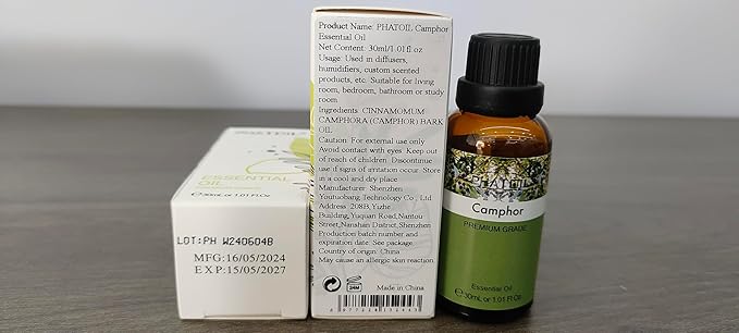 Camphor Essential Oil, 1.01Fl.Oz (30ML) PHATOIL Pure Essential Oil Singles for Aromatherapy Diffusers, Humidifiers, Great for DIY Candle and Soap Making, Gift for Friend