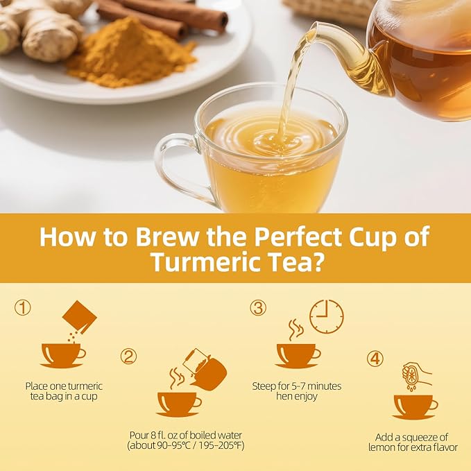120 Bags Premium Turmeric Ginger Cinnamon Tea Bags, Premium Natural Ingredients, Turmeric Ginger Herbal Blend with Cinnamon, No Sugar, Caffeine-Free