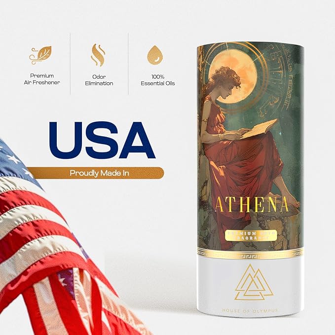 Athena Car Air Freshener and Diffuser - 100% Natural Essential Oils - Luxury Car Scent by House of Olympus - Made in USA