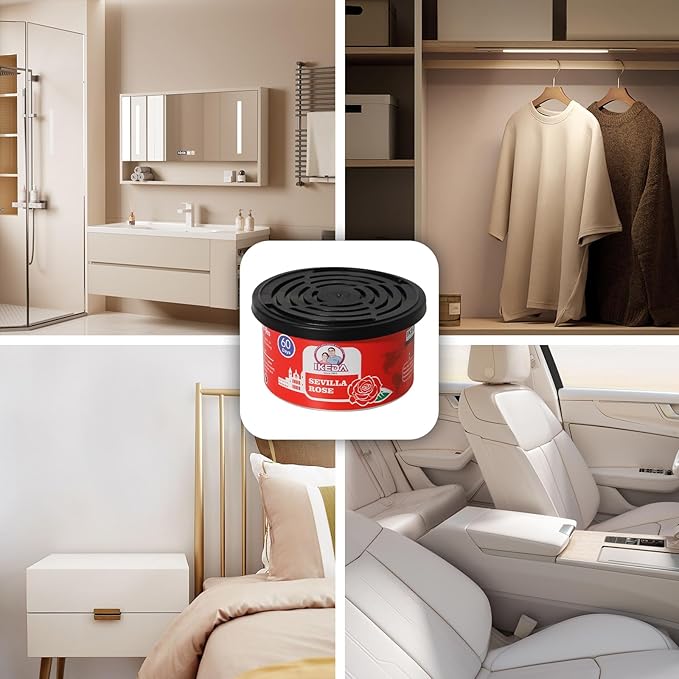 IKEDA Car Air Freshener & Car Odor Eliminator for Auto or Home,Office, 60 Days Long Lasting Scent Cans Freshener, 1.5 Oz Each, 4 Cans, Rose Scent