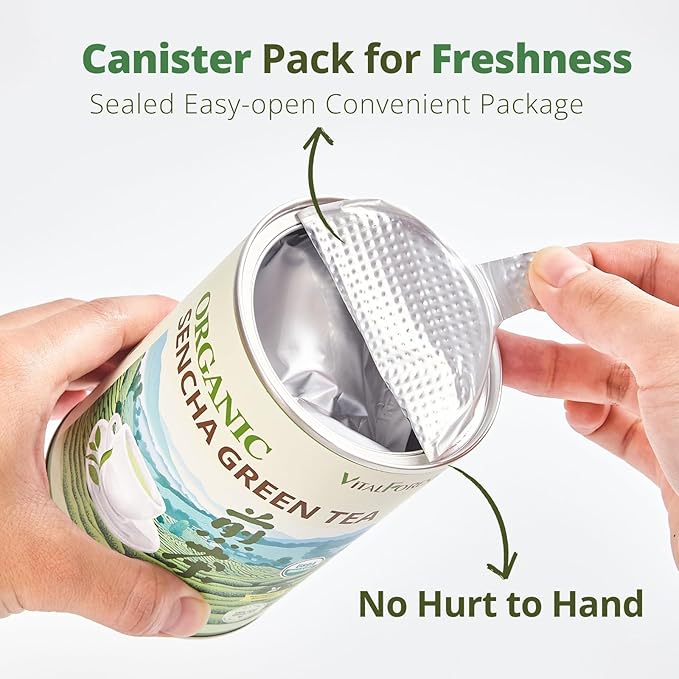 Organic Sencha Green Tea Loose Leaf – 3.53oz/100g, USDA Organic, Whole Leaf Green Tea, VitalForest Premium Steam-Fixed Green Tea, Mild Umami Taste