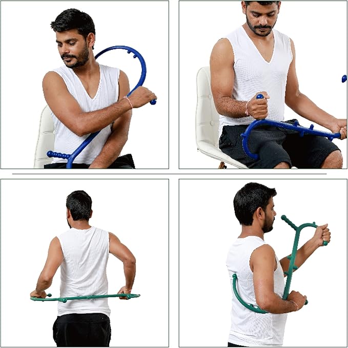 2 Pack Massage Trigger Point Cane, Body Deep Tissue, Handheld Back, Neck, Shoulder, Leg and Feet Massager Rod, Muscle Release Tool Self Massage Hook Cane Gifts for Women & Men, Blue & Green