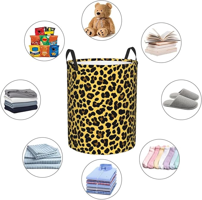 Laundry Basket Golden Leopard Print Collapsible Large Capacity, 63L Dirty Clothes Basket Durable Lightweight Hamper With Handles Ideal For Clothes,Toys Home Organization19.6 * 15.7in