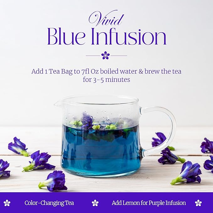 50 PACK Butterfly Pea Tea Bags – Individual Wrapped Tea Bags – Vibrant Blue All-Natural Herbal Tea | Caffeine Free | No Preservatives - Rich In Antioxidants