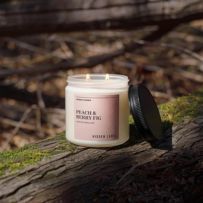 Hidden Label Peach & Berry Fig Soy Wax Candle, 12oz 2 Wick Natural Soy Non Toxic Candles, Clean Burning Long Lasting Aromatherapy for Home | Gifts,Premium Scents for Relaxation & Stress Relief,Gifts
