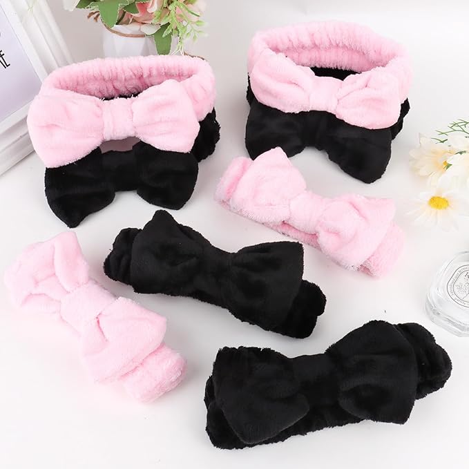 8 Pack Spa Headband for Washing Face,Pink Black Skincare Headband Set for Women Girls Cute Bow Headbands for Makeup Skin Care Head bands Slumber Party Supplies
