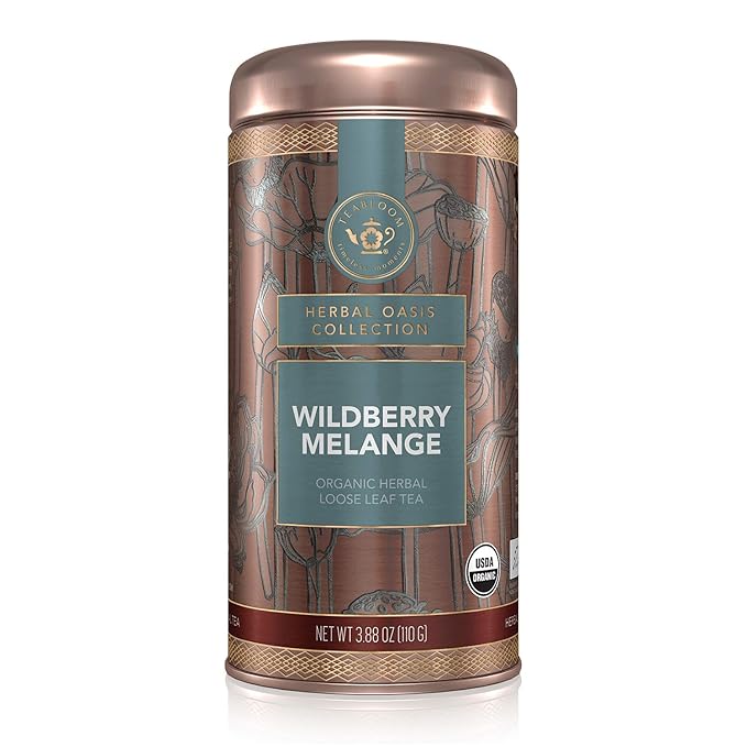 Teabloom Organic Herbal Tea, Wildberry Mélange Loose Leaf Tea, Berry Flavor Herbal Tea, USDA Organic Certified and Kosher Certified Fruit Tea Blend, 3.88 oz/110 g Canister Makes 35-50 Cups