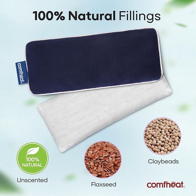 Unscented Weighted Eye Pillow - Soft Plush Removable Cover, Moist Heat & Cold Therapy, Natural Aromatherapy Eye Compress Pillow for Relaxation, Yoga, Meditation, and Sleep, Navy Blue