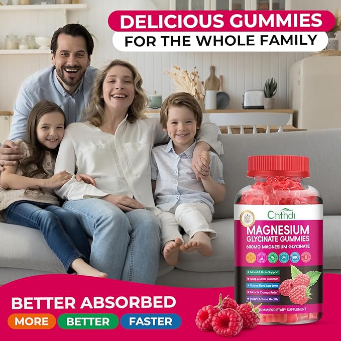 Magnesium Glycinate Gummies 600mg, High Absorption Magnesium Gummies with L-Threonate, Black Currant Oil, Calcium, Vitamin B6, Sugar Free Chews for Adults & Kids Relaxation, Stress Relief, Night Rest