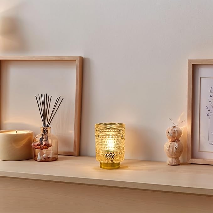 Battery Operated Lamp with Auto-Off Timer, Cordless Table Night Light for Bedroom & Entryway, Portable LED Lamp for Home, Outdoor, Camping No Battery Included (Pearl Design-White)