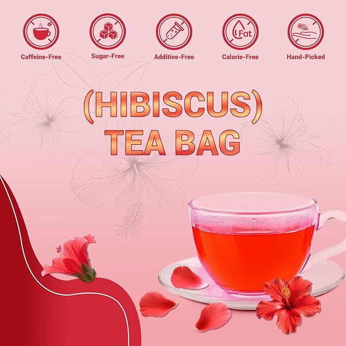 Hibiscus Tea Bags, Hibiscus Flower Herbal Tea - Caffeine & Sugar Free, 50 Teabags