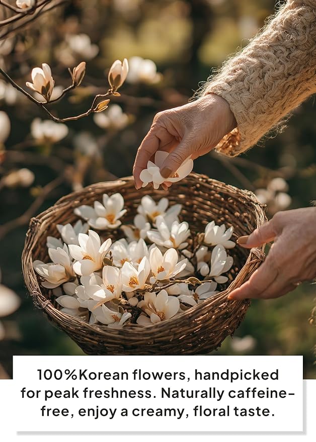 Korean Food, KKOKDAM Original Magnolia Flower Tea, Decaf Floral Blend, Fully Natural Flowers, No Caffeine, Sugar Free, Zero Calories, Made in Korea,10g