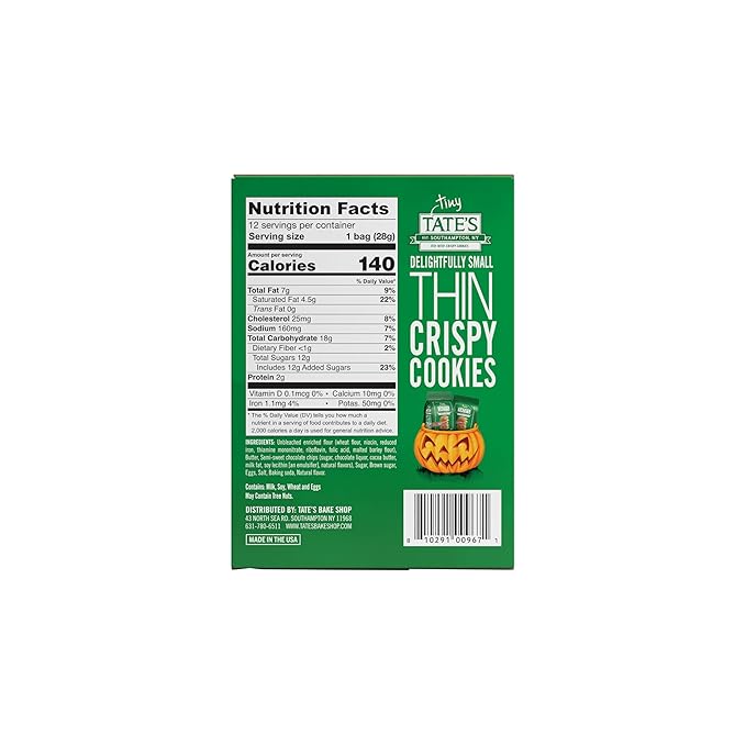 Tate's Bake Shop Tiny Chocolate Chip Cookies, Limited Edition Halloween Cookies, 2 Boxes (24 Total Snack Packs)