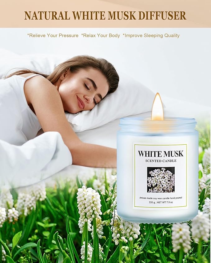 4 Pack White Musk Candle Set, 30 oz 200 Hour Home Aromatherapy Jar Candles, Long Lasting Aromatherapy Candles for Bedrooms Yoga Rooms Lounges Gardens Patios Balconies and Camping