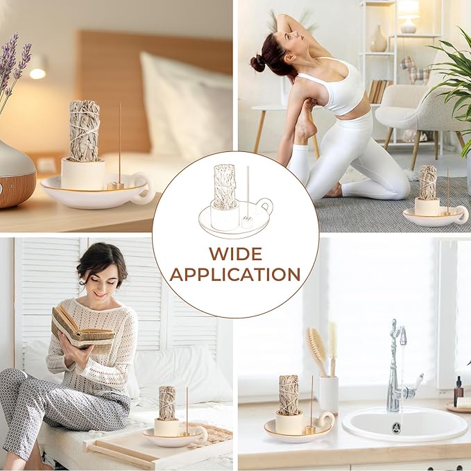 Sage Holder, Ceramic Palo Santo Sticks Holder, Sage Burner Holder with Handle, 4.72" Sage Incense Holder for Meditation, Yoga and Relaxation