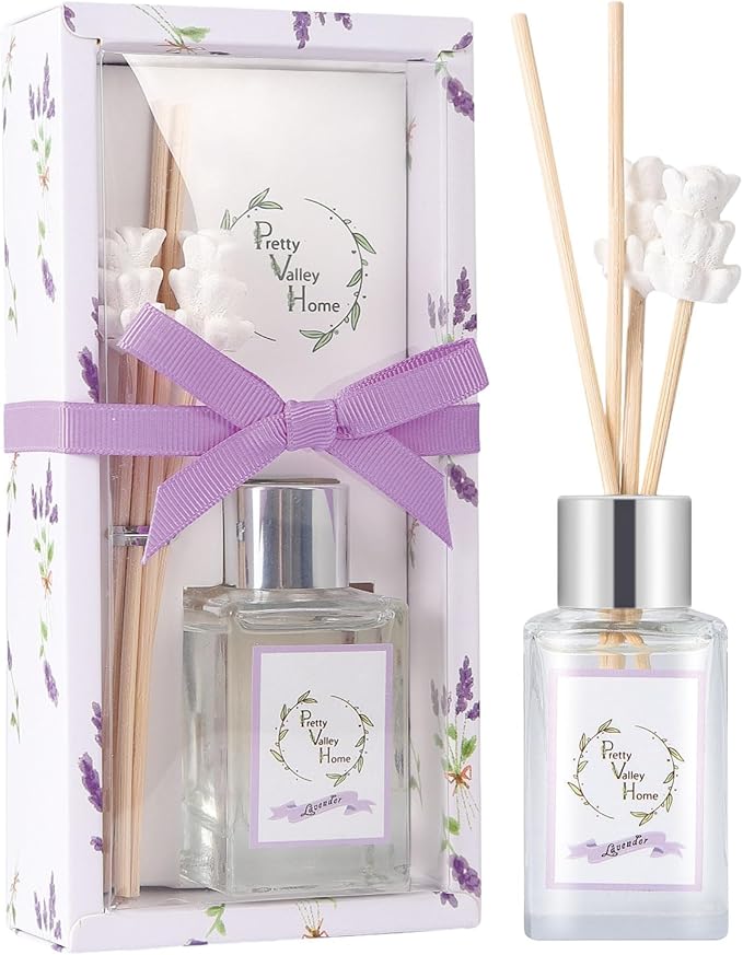 Reed Diffuser Set, Pretty Valley Home Mini Gypsum Flower Fragrance Diffuser Lavender 1.01 fl oz (30 ml), Home Fragrance Reed Diffuser for Bathroom Office Living Room Dining Table Decor (Lavender)