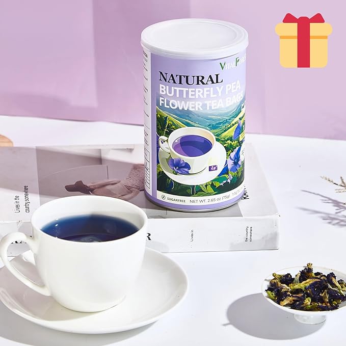 Butterfly Pea Flower Tea Bags – 50 Count, 100% Natural Butterfly Tea from Thailand, Caffeine-Free, Dried Blue Pea Flowers for Hot & Iced Tea, Vibrant Color-Changing for Relaxation & Wellness