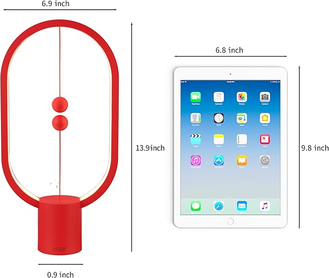 Heng Balance Light, USB Powered LED Table lamp, Creative, Magnetic Switch Night Light, dimmable Eye Protection Table lamp, Used for Gifts, Decoration Bedside, Dormitory and Office(Red)