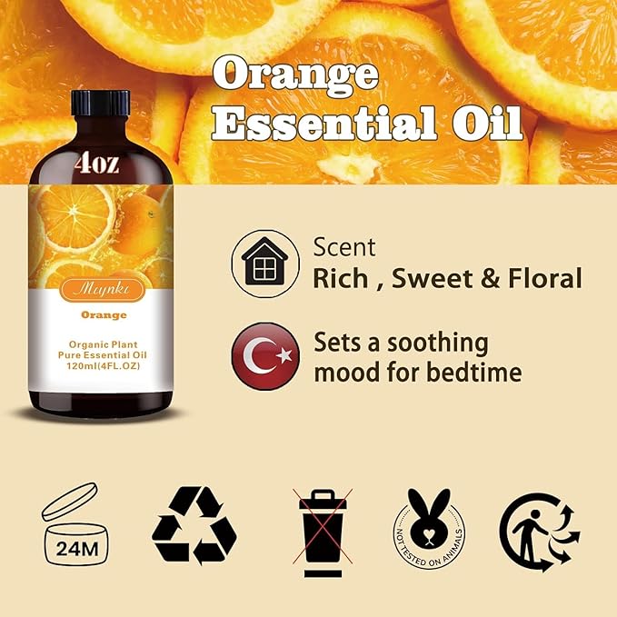 Orange Essential Oil,Roll-on Orange Oil Set (4 Fl Oz x1 + 0.33 Fl Oz x1) - 100% Natural, Diffuser, Massage, Yoga, DIY Soap and Candle Making, Fragrance Oils, Spa Care
