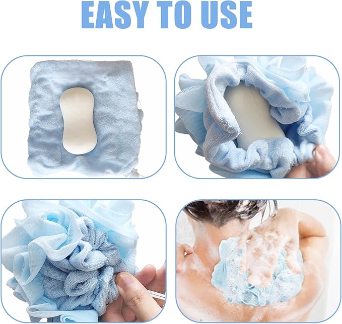 3pcs Washcloth Loofah with Portable Traveling Case 2 in 1 Bar Soap Pouch Combo Shower Loofah Bath Sponge Exfoliating Body Scrubber for Body Wash Cleansing and Smooth Skin