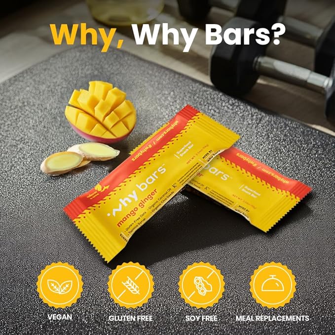 Why Bars, Protein Bars, Mango Ginger, 2.04 Ounce Bars (Pack of 12 Protein Bars) - Protein Bar Superfood, Gluten Free, Non GMO, Organic, Vegan, Simple Ingredients