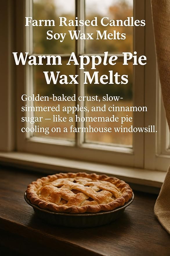 Farm Raised Candles - Warm Apple Pie Wax Melts 3-Pack (9 oz) | 100% American Soy Wax • Hand-Poured • Fresh-Baked Apple Cinnamon Scent • Pet Safe • Gift Ready • 6 Cubes Each