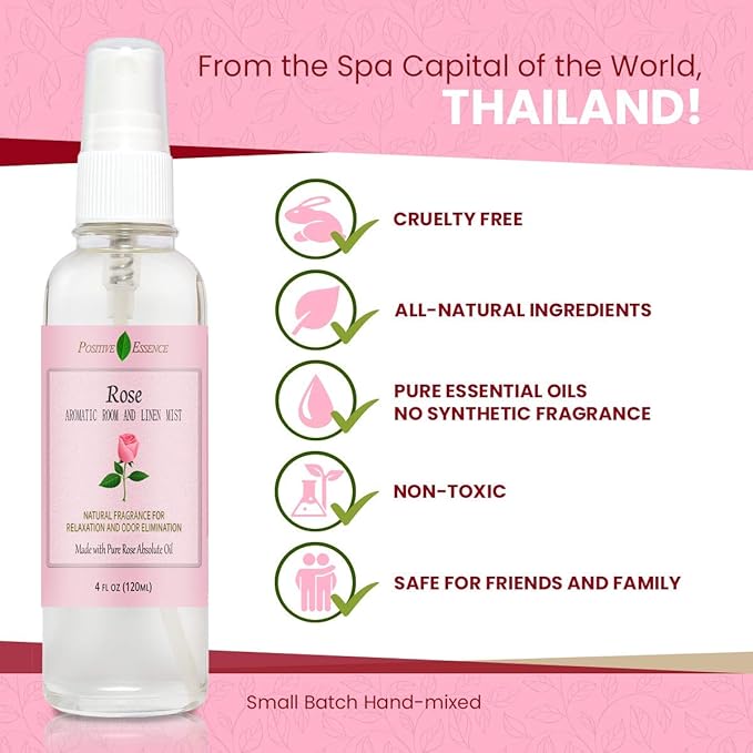 Rose Linen and Room Spray, Natural Pillow Spray Made with Pure Rose Essential Oils, Relaxing Home Fragrance