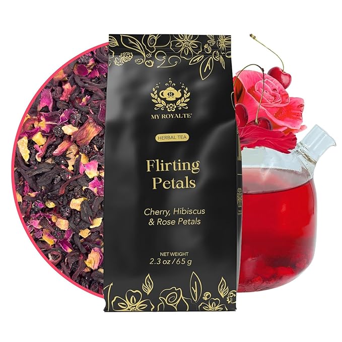 MyRoyalte Rose Petals Herbal Loose Leaf Tea - Earthy Hibiscus Tea Organic Rose Petals Blend with Sweet Floral Notes - Fragrant Aromas of Roses and Cherries Hibiscus Flowers Fruit Tea - High Caffeine