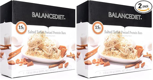 BalanceDiet™ | Protein Bar | 15g of Protein | Low Carb | 7 Bar Box (Salted Toffee Pretzel) (Pack of 2)