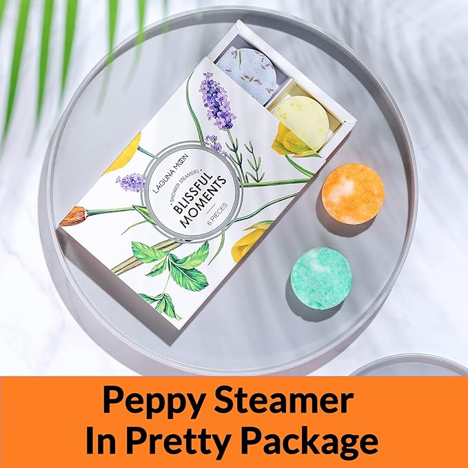 Lagunamoon Aromatherapy Shower Steamers, 6 Piece Variety Pack Handmade Shower Steamers with Pure Essential Oils to Relax, Moisturize for Spa Day, Self Care for Men, Women, Pampering Gifts for Her