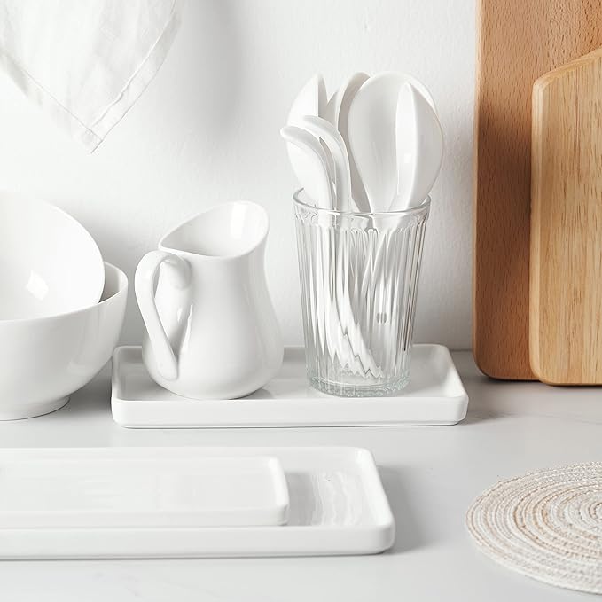 Gurygo 10" Ceramic Vanity Sink Tray for Bathroom Counter - Large Rectangle Kitchen Soap Tray - Ceramic Trays for Kitchen Counter, White