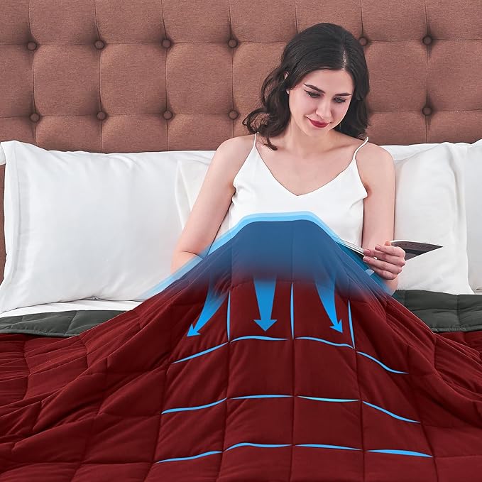 King Size Weighted Blanket for Adults (20 lbs, 80” x 87”, Red Grey) Cooling Heavy Blanket for Sleeping Perfect for 190-210 lbs, Breathable Blanket for Adults & Couple All Season, Machine Washable