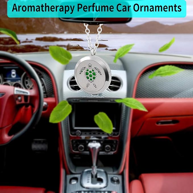 Essential Oil Diffuser Necklace, Aromatherapy Stainless Steel Turtle Chain Pendant Locket Jewelry for Men Women