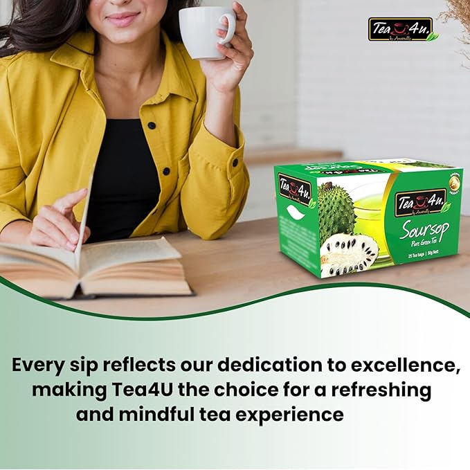 Tea4U Soursop Green Tea - Smooth Blend of Soursop Flavor - Hand Picked Leaves - Keeps You Hydrated with Refreshing Aroma - 25 Teabags