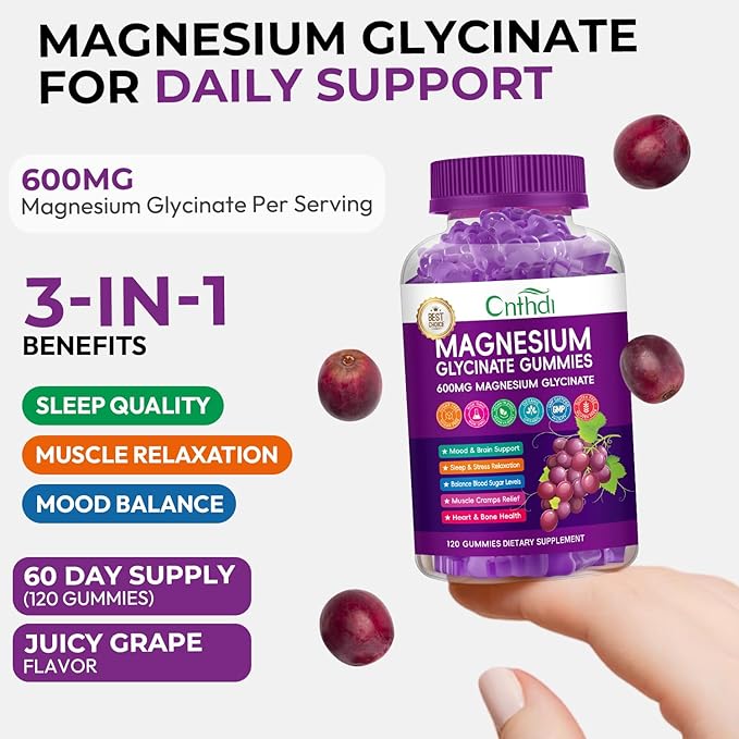 Magnesium Glycinate Gummies 600mg, Sugar Free Chewable Magnesium L-threonate Gummies for Men & Women, Supports Evening Routine & Inner Balance, No Melatonin, Gluten Free, Non GMO, Vegan