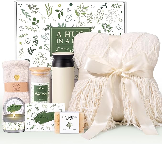 Self Care Gifts for Women, Get Well Gifts for Women, Sympathy Gift Baskets, Get Well Soon Care Package, Encouragement Inspirational Gift Baskets, Sending Hug (Ivory)