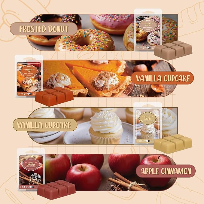 ARVIDSSON Scented Wax Melts, Bakery Soy Wax Melts Cubes for Wax Warmer, Fall Scented Wax Melts, Strong Scent Autumn Fragrance Wax Tarts - Pumpkin Pie, Apple Cinnamon, Vanilla Cupcake and More