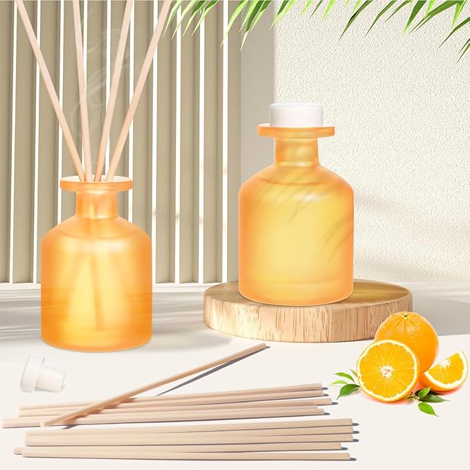 Reed Diffuser - Citrus 3.38oz (100ml) 2 Pack Essential Oil Reed Diffuser Set with 8 Sticks, Long Lasting Fragrance for Home, Bathroom, Bedroom, Room, Decor, Gifts